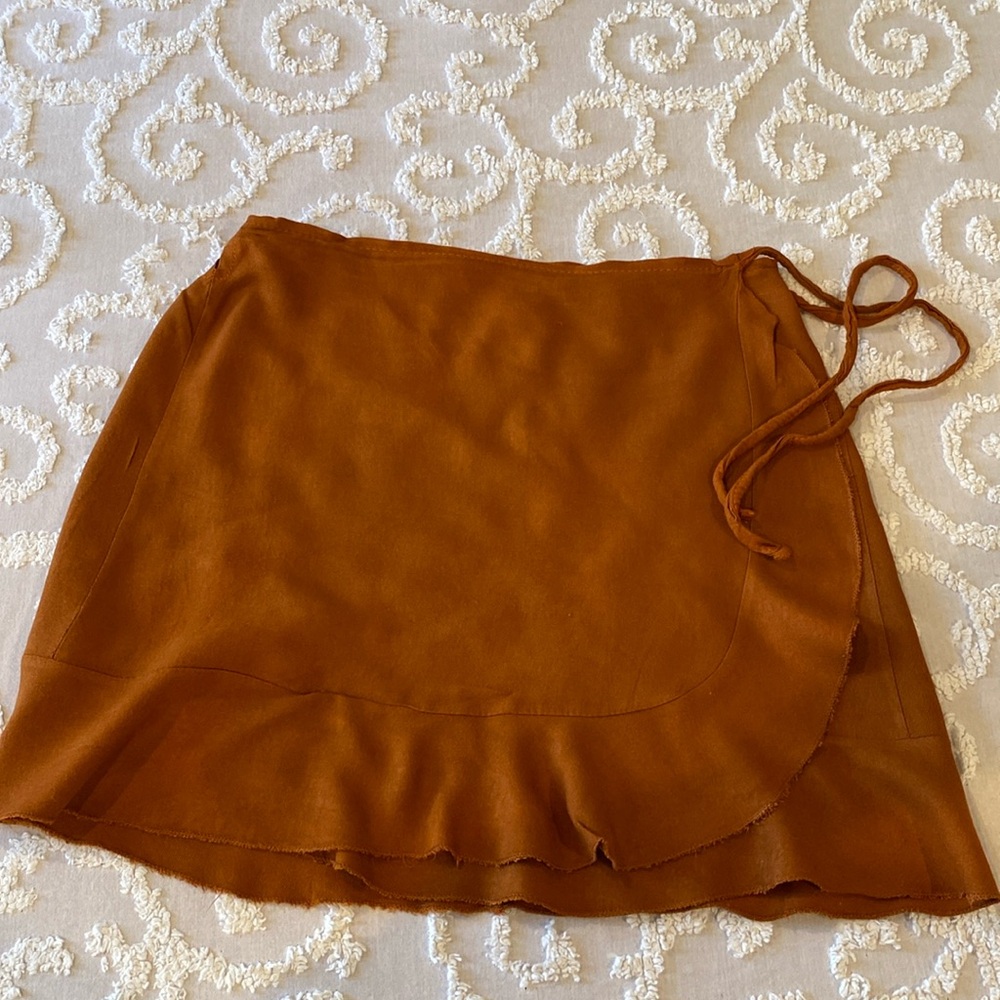 Wrap side knot mini skirt | burnt orange | adjustable sizing | OS